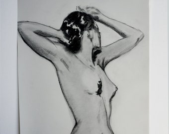 figura dibujo de carbón dibujo 24 pulgadas por 18 pulgadas hecho a mano
