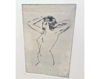 Female figure etching 8 inches by 10 inches handmade