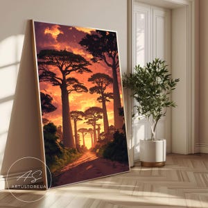 Africa Print - African Landscape Art Print African Savannah Path African Nature Wall Decor Nature Illustration Baobab Print Baobab Art Work