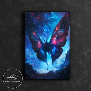 Mothra Print - Digitale kosmische Mothra-Kunst, lebendiger Schmetterling im Sternenhimmel, japanische Kunst, Godzilla-Poster, Kinoposter, Filmdruck