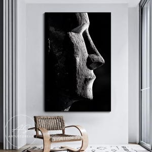 Moai Print - Moai Stone Face, Moai Black & White Photography Print, Moai Island Art, Moai Statue Monochrome Wall Decor, Easter Island Art