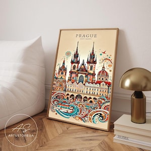 Prague Print - Prague Old Town, Prague Travel Poster, Czech Republic Illustration, Czech Republic Print, Prague Gift, Prague Wall Art