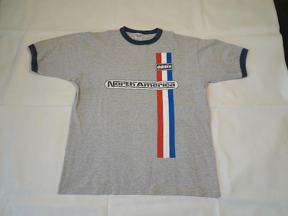 【IONSEOUL】 Oasis Tour 1996 Short Sleeve T Shirt 4JH391 Oasis 1996 Tour Horizontal Stripes Ringer T Shirt Size L