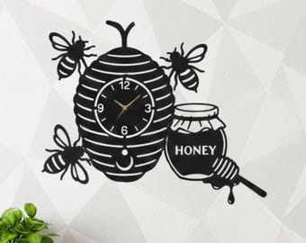 Bee Metal Wall Clock: Honeycomb Wall Art, Nature Decor, Gift for Bee Lovers