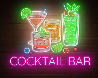 Letrero de neón para bar de cócteles: Letrero de pared para bar hecho a mano, luz de neón LED para cócteles