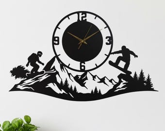 Snowboarding Metal Wall Clock: Handmade Winter Sports Wall Art, Gift for Snowboarders