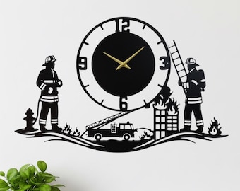 Orologio da parete in metallo con pompiere: orologio da parete con pompiere fatto a mano, regalo unico per pompieri o decorazioni per caserme dei pompieri