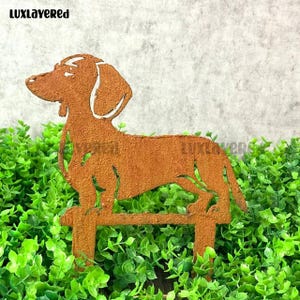 Roestige teckel hond metalen tuin inzet, teckel tuin inzet, rustiek hondenliefhebber cadeau, buiten dier decor, hond Memorial cadeau