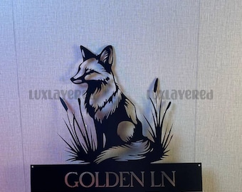 Custom Fox House Number Sign – Personalized Metal Address Plaque With Street Name, Woodland Animal Decor For Front Door, Patio Or Garden Gift