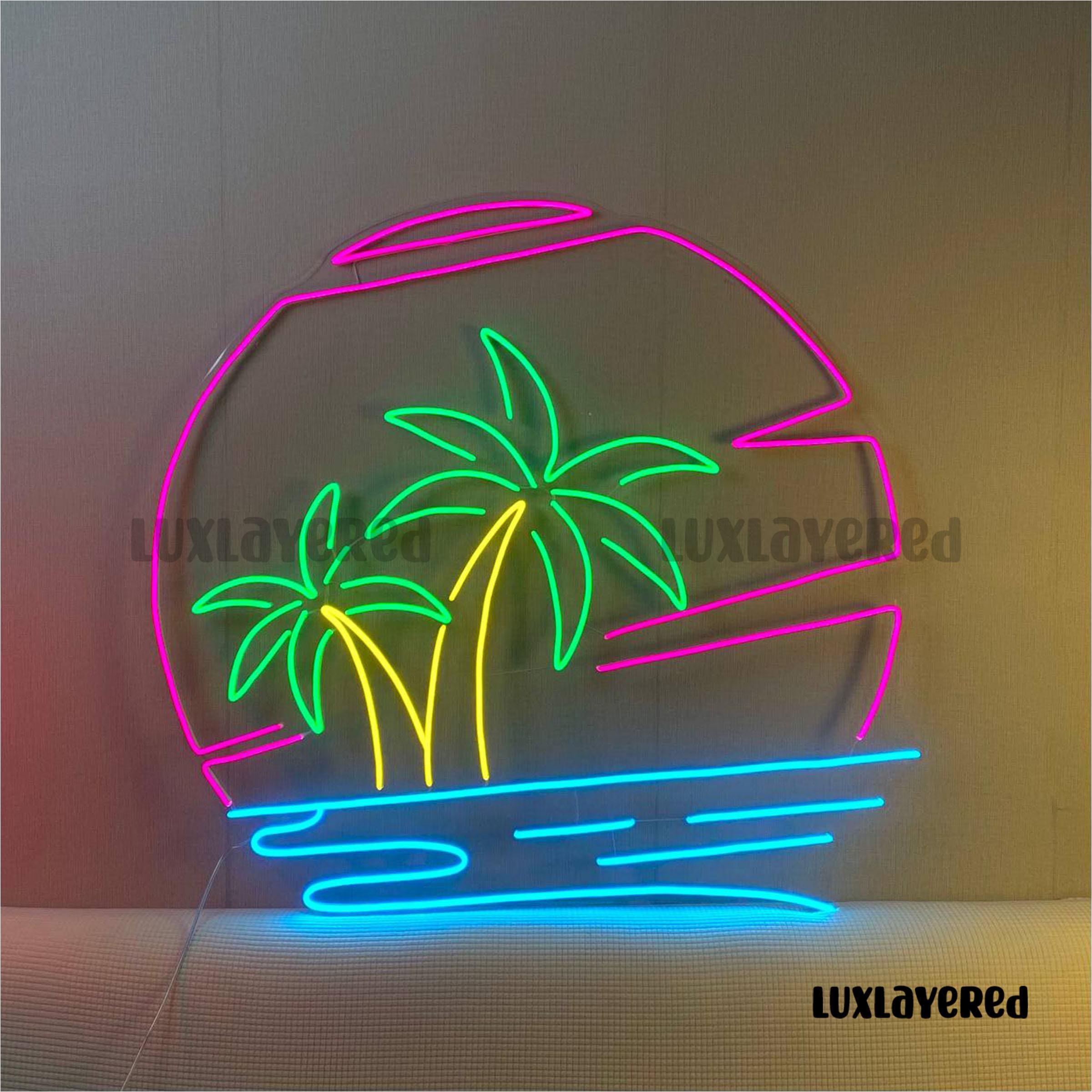 Palm Tree Neon Sign, LED Coconut Tree Light, Beach View Wall Decor, Summer Vacation Sign, Tropical Beach Decor