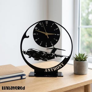 Custom Airplane Metal Table Clock, Aviation Desk Clock, Pilot Aircraft Clock, Office Room Decor, Work Desktop, Gift for Pilot