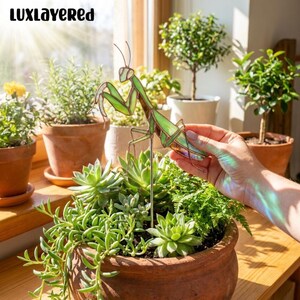 Tuteur pour plante en vitrail représentant une mante religieuse, décoration de jardin attrape-soleil, cadeau pour le jardin