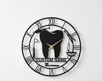 Dentist Metal Wall Clock: Dental Office Decor, Tooth Doctor Gift, Clinic Wall Clock