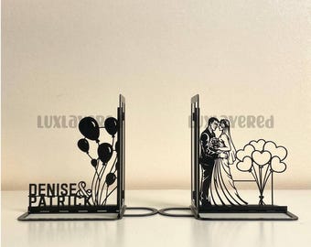 Personalized Wedding Bookends For Desk Decor, Metal Desk Home Decor, Bookshelf Decor, Anniversary Gift For Couple