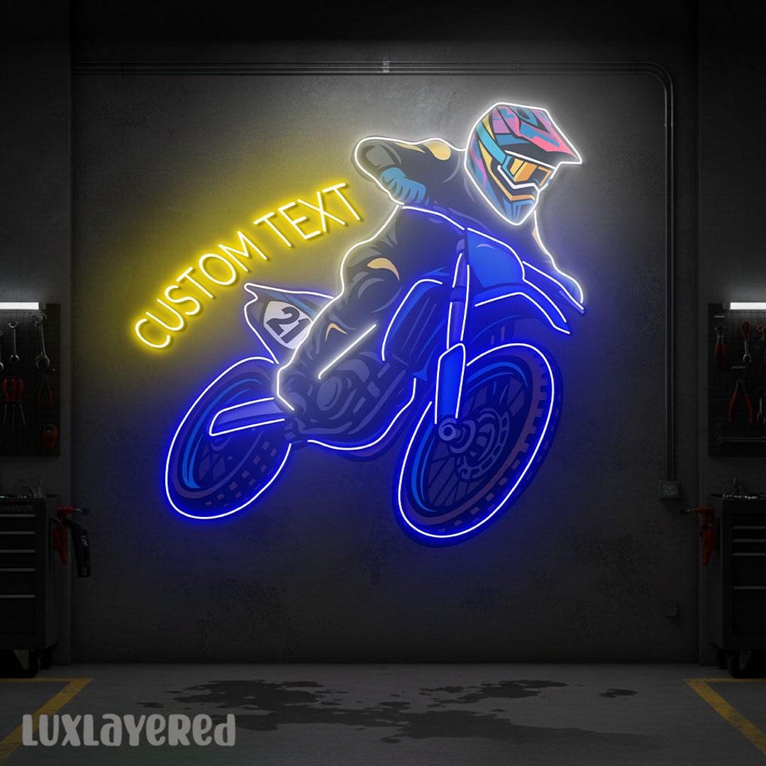 Motorcross Neon Sign: Motocross Wall Art, Garage Decor, Man Cave