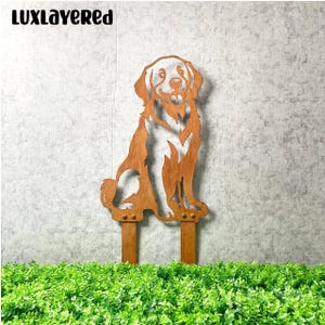 Estaca de jardín de metal personalizada para golden retriever: arte conmemorativo oxidado para mascotas