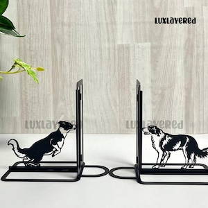 Personalized Border Collie Dog Metal Bookends, Custom Dog Book End, Pet Bookshelf Decor, Book Lover Gift, Metal Desk Home Decor