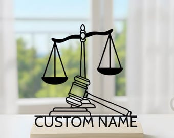 Justice Scale Metal Table Decor: Law Desk Sign, Lawyer Office Decor, Personalized Gift