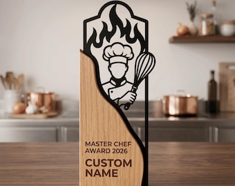 Custom Chef Award Trophy, Culinary Excellence Gift, Modern Wood Metal Plaque