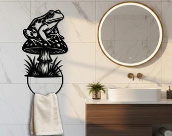 Frog Towel Holder: Metal Nature Wall Decor, Mushroom Towel Rack, Frog Lover Gift