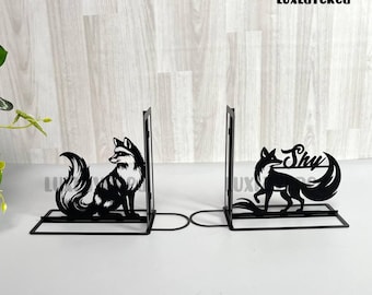 Aangepaste metalen boekensteunen Fox: bureaudecoratie boekenliefhebber