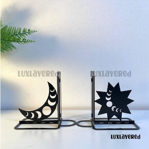 Personalized Sun And Moon Metal Bookend, Sun Table Sign, Moon Metal Book Holder, Library Decor, Bookshelf Decor