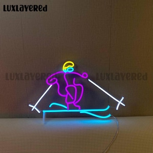 Skiing Neon Sign For Room Wall Decor, Skier Neon Light, Ski Led Light, Custom Neon Sign, Gift For Ski Player, Kids Room Decor