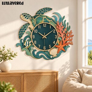 Custom Sea Turtle Metal Wall Clock, Coral Reef Coastal Wall Art Sign, Nautical Beach Home Decor