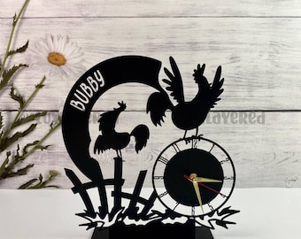 Personalized Chicken Metal Desk Clock: Farmhouse Rooster Decor