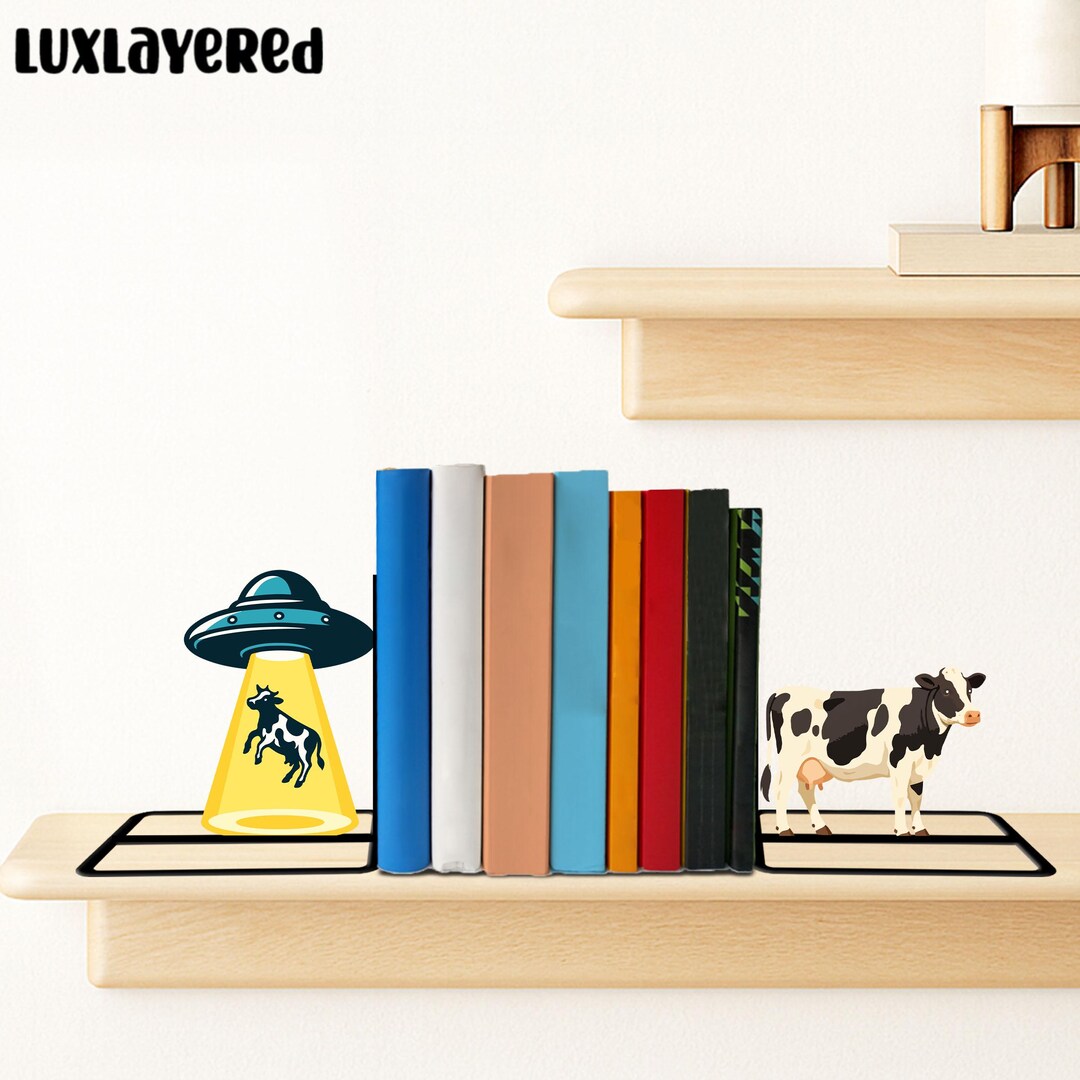 UFO Cow Bookends: Funny Alien Book Stand, Unique UFO Bookends Decor ...