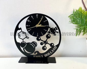 Orologio da tavolo in metallo personalizzato con tema chimico: regalo per gli amanti della scienza, arredamento moderno per l'ufficio