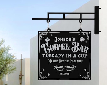 Personalized Metal Coffee Bar Sign: Custom Hanging Cafe Decor