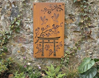 Japanese Metal Garden Panel, Cherry Japan Wall Decor, Zen Garden Outdoor Panel, Asian Garden Decoration, Railing Insert