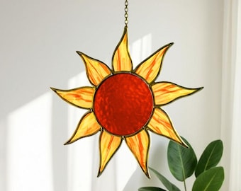 Sun and Moon Stained Glass Suncatcher: Window Hanging Decor, Handmade Glass Art Gift