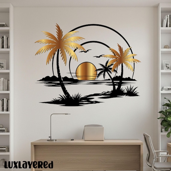 Palm Tree Metal Wall Decor with Plexiglass: Tropical Beach Wall Art, Coastal Home Decor, Sea Lover Gift