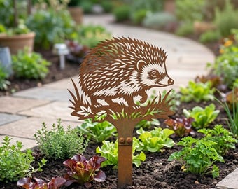 Pieu de jardin en métal hérisson, art animalier de la cour, cadeau pour amateur de hérisson, décoration de jardin extérieur, pieu commémoratif