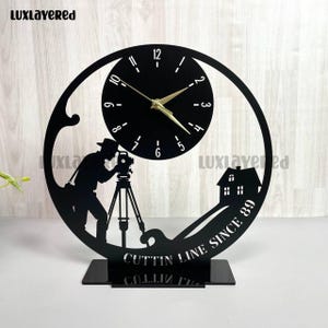 Personalized Land Surveyor Metal Desk Clock: Engineer Office Decor