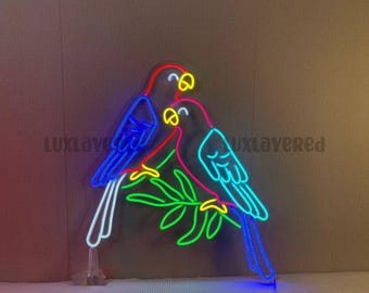 Letrero de neón con pareja de loros: decoración de pared LED personalizada