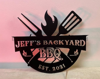 Personlig BBQ-metallskylt med LED-lampor - Grilldekor till trädgården