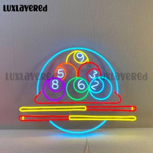 Neonreclame biljartbal: gameroomdecor, aangepaste ledverlichting