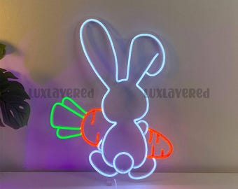 Rabbit with Carrot LED Neon Sign: Custom Kids Room Decor