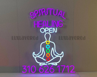 Spiritual Healing Neon Sign, Psychic Neon Light, Chakra Healing Led Light, Custom Neon Sign, Yoga Studio Decor, Healing Room Decor