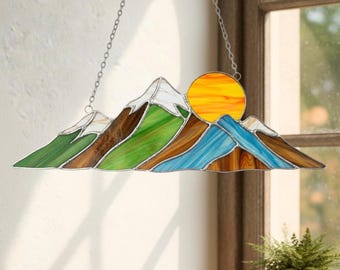 Berg Sonne Buntglas Suncatcher, handgemachte Malerische Landschaft Fenster Dekor, Weihnachtsgeschenk