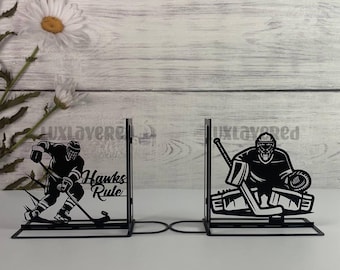 Personalized Ice Hockey Bookends: Custom Metal Book Stand