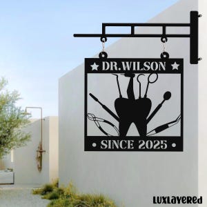 Dental Clinic Hanging Sign, Custom Dentist Office Outdoor Sign with Name, Tooth Logo Metal Wall Sign, Business Metal Sign