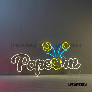 Popcorn Neon Sign – LED Popcorn Light for Movie Theater Room, Cinema Wall Decor, Film Night Neon Light for Home Theater or Snack Bar