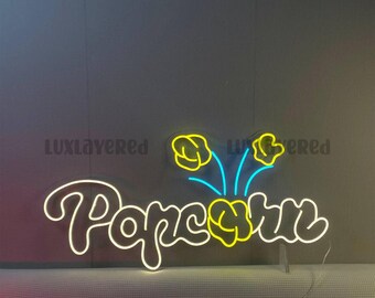 Popcorn LED Neon Sign: Movie Theater Decor, Snack Bar Light