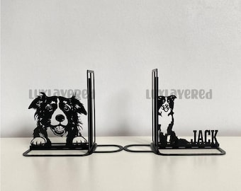 コリー犬 磁器ブックエンド Collie dog bookends Customized Border Collie Dog Metal Bookends, Dog Metal Desk