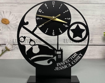 Personalized Police Officer Metal Desk Clock: Modern Minimalist Decor