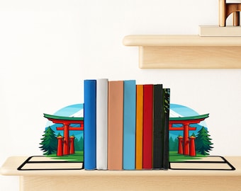 Torii Gate Bookend: Custom Torii Book Stoppers, Japanese Inspired Metal Table Decor